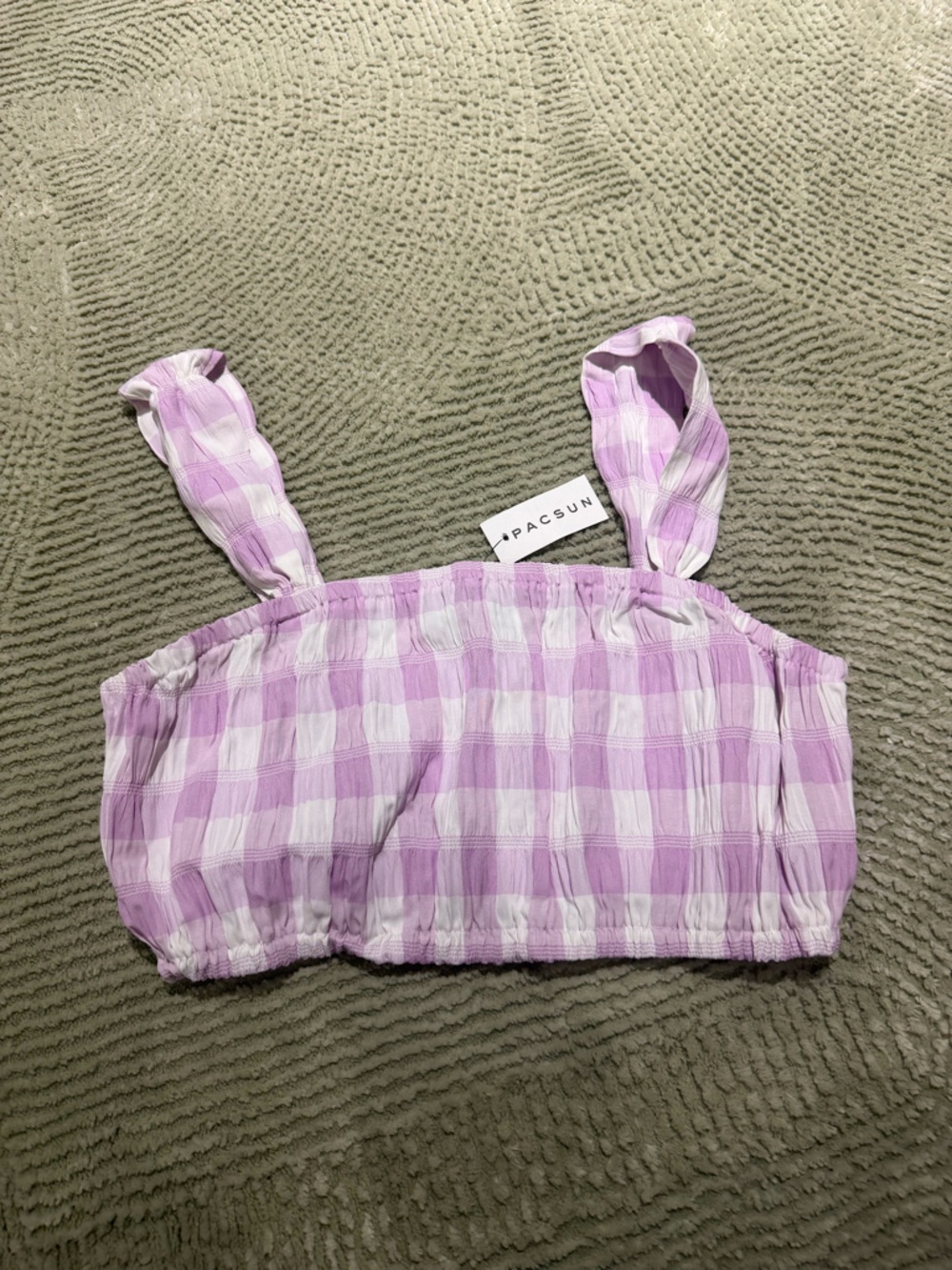 PacSun Lavender and White Gingham Tie-Strap Crop Top